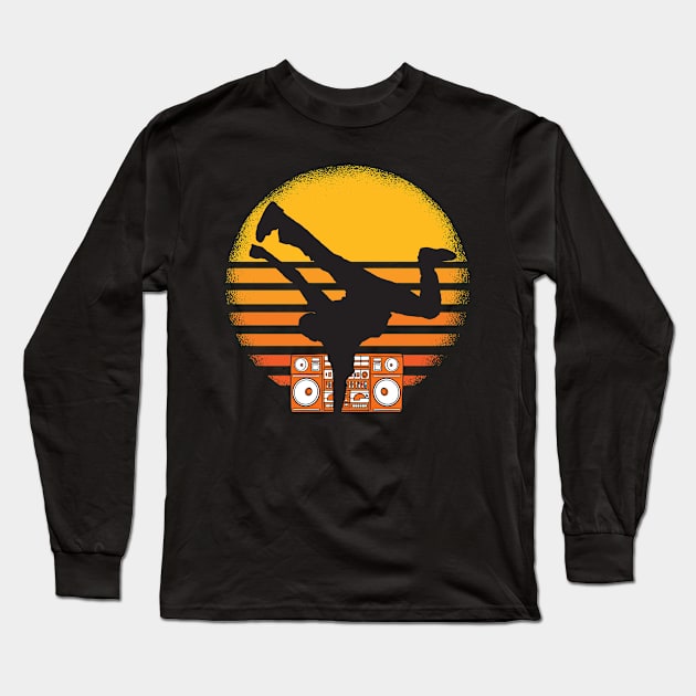 Vintage Breakdance Pose Breakdancing Art For Breakdancer Long Sleeve T-Shirt by USProudness